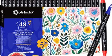 Artecho Acrylic Paint Markers 48 Colors, Acrylic Paint Pens with Brush Tip and Fine Tip for Stone,