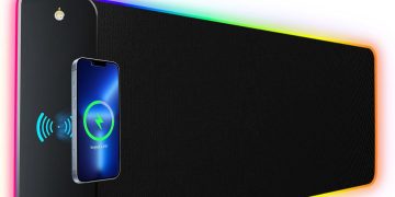 RGB Gaming Mouse Pad with Wireless Charging 15W, Large Desk Mat 800x300x4mm, 10 Light Modes