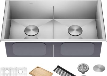 KRAUS Kore 30-Inch Drop In/Top Mount Workstation 16 Gauge 50/50 Double Bowl Stainless Steel Kitchen…