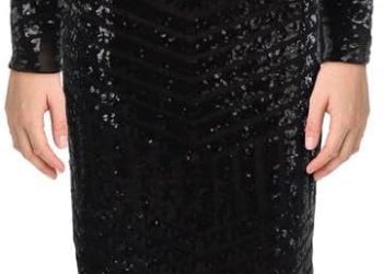 Dress the Population Women’s Emery Long Sleeve Stretch Sequin Midi Sheath