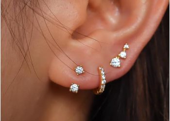 ASCOMY Gold Hoop Earrings Set for Women – 14K Gold/White Gold Plated Huggie Hoops, Cubic Zirconia