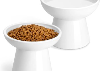 vancasso Ceramic Elevated Cat Bowls 2-Pack – 6.2″ Extra Wide Raised Cat Food & Water Dishes, 5.1″