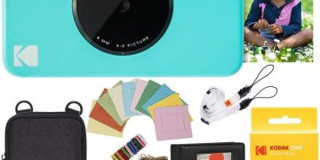 Kodak Printomatic Instant Camera Bundle (Blue) Zink Paper (20 Sheets) – Case – Photo Album –