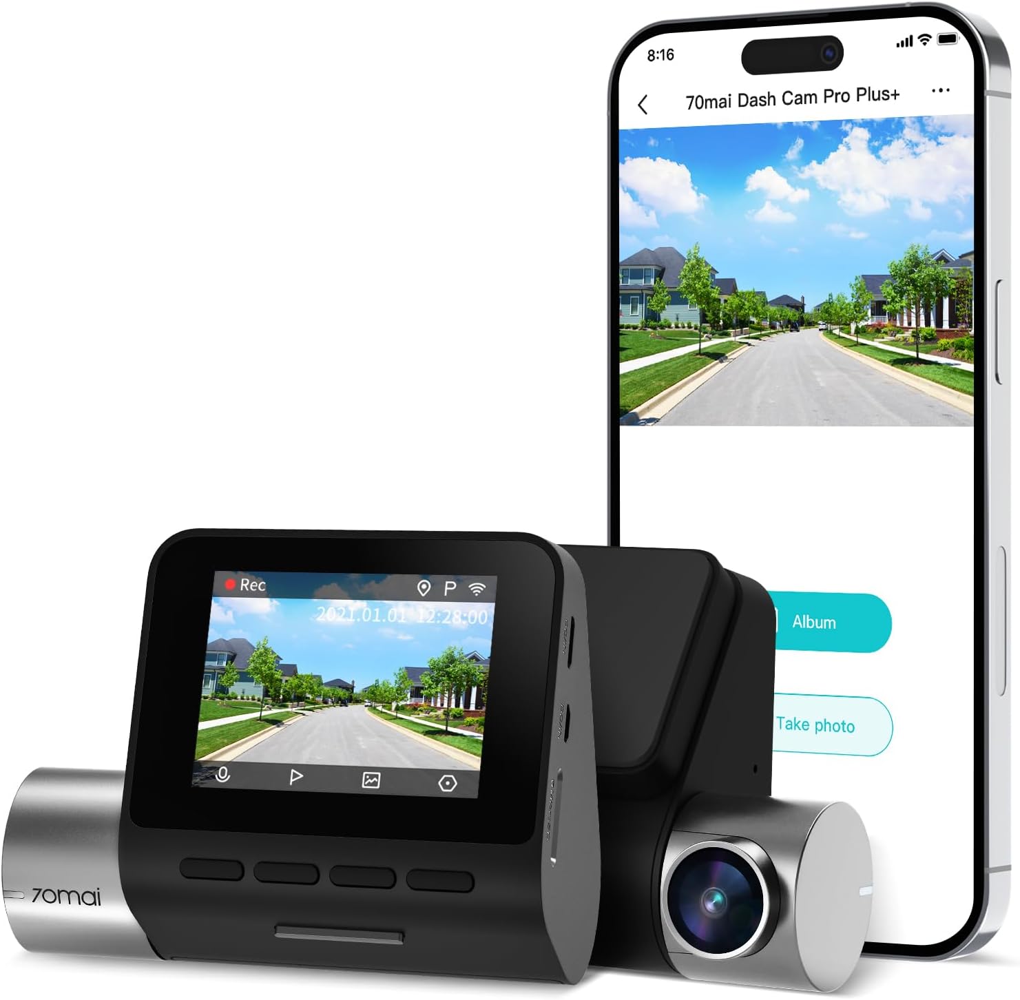 70mai 2.7K Dash Cam Front A500S, 1944P UHD Dash Camera for Cars with Sony IMX335, Dashcam Built-in