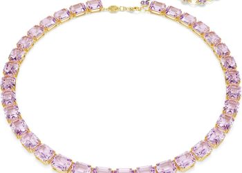 Swarovski Millenia Tennis necklace, Octagon cut, Purple, Gold-tone finish