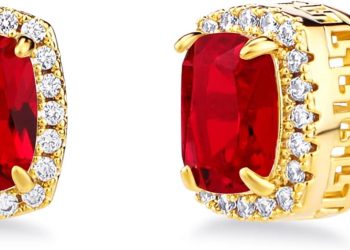 TOPGRILLZ Square Stud Corloful Earrings Rectangle 5A+ Cubic Zirconia 14K Gold Plated Multiple