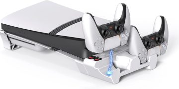 Horizontal Cooling Station for PS5 Slim/Pro Cooling Stand with Controller Charging Station for