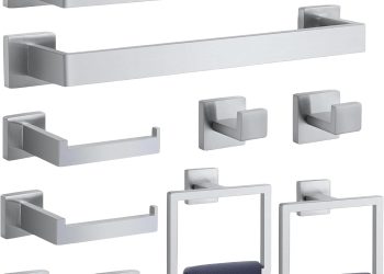 Bathroom Accessories Towel Bar Set: 10 Pieces Brushed Nickel Square Bathroom Hardware SUS304