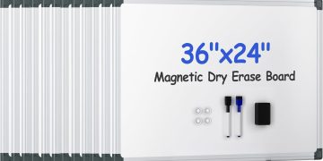VUSIGN 12PCS Magnetic White Board Kit for Wall 36″ x 24″, 12 Dry Eraser & 24 Multicolor Markers & 4…