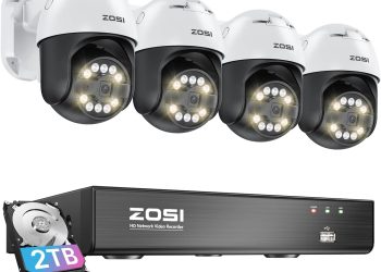 ZOSI 4K PoE Security Camera System with AI Face Person Vehicle Detection, 4 x 5MP 3K Outdoor Auto T…