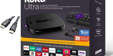 Roku Ultra Streaming Media Player 4K/HD/HDR Premium JBL Headphones w/Ghost Manta 4K HDMI Cable