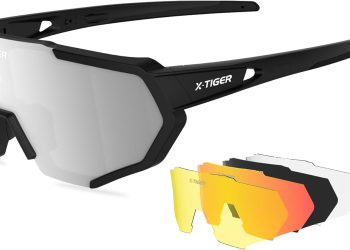 X-TIGER Polarized Sports Sunglasses with 5 Interchangeable Lenses,Mens Womens Cycling Bike