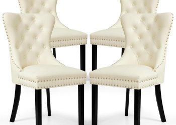 SyMax Dining Chairs Set of 4, Leather Parson Dining Room Chairs, High-End Tufted Kitchen Side Chair…