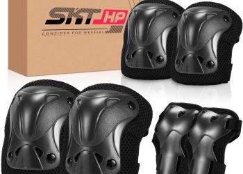 SKT HP Protective Gear for Adults, Knee Pads Elbow Pads Wrist Guards for Inline Skating Biking