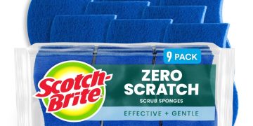 Scotch-Brite Zero Scratch Scrub Sponge, 9 Kitchen Sponges for Cleaning Around the Home, Bathroom &