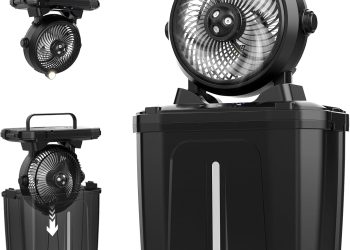 11L Bucket Portable Misting Fan with LED Light, 20000mAh (6.5/12h Working Rechargeable Camping Fan,