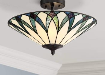 Regency Hill Filton Tiffany Style Close to Ceiling Light Semi Flush Mount Fixture 18″ Wide 2-Light …