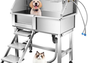 34” Dog Washing Station,Dog Grooming Tub Stainless Steel Dog Washing Station for Small Pets, Dog B…