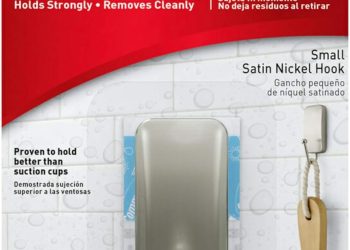 Command Small Bath Hook, Holds up to 1 lb, 1 Satin Nickel Shower Hook with 2 Water Resistant