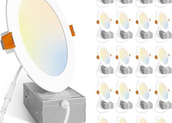 Amico 20 Pack 6 Inch 5CCT Ultra-Thin LED Recessed Ceiling Light with Junction Box,