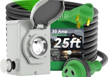 Pre-Drilled 30 Amp Generator Inlet Box and 30 Amp RV Extension Cord 25FT Waterproof Combo Kit, NEMA