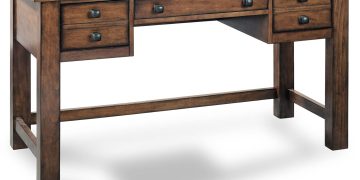 Home Styles Tahoe Aged Maple Executive Writing Desk with Two Accessory Drawers on Each Side, Drop-D…