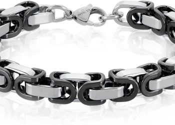 Invicta Bracelet for Men, Stainless Steel Chain Jewelry, Polished Byzantine, 8mm, 8.75″
