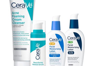 CeraVe Acne Skin Care Set, 5oz Acne Foaming Cream Cleanser + 1oz Resurfacing Retinol Serum + 2oz AM