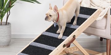 Wooden Adjustable Pet Ramp for All Dogs and Cats – Non Slip Carpet Surface and Foot Pads – 40″ Long
