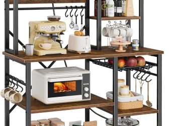 SUPERJARE Large Bakers Rack with Power Outlets, 6-Tier Microwave Stand, Coffee Bar with 12 S-Shaped