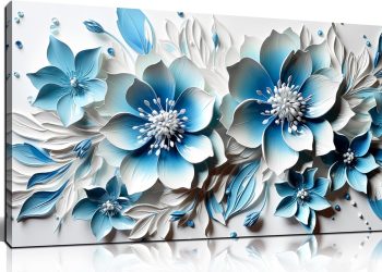 Zoyotago Floral Canvas Wall Art Blue and White Blossom Botanical Large Artwork for Living Room