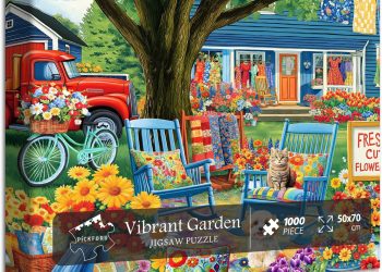 PICKFORU Nature Flower Jigsaw Puzzle – 1000 Pieces, Spring Plant & Floral Scenery, Dog & Cat