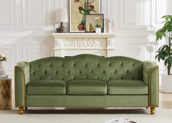 HITHOS 78″ Velvet Sofa Couch, Soft 3 Seater Sofa Couche for Living Room, Button Tufted Comfy Couch …