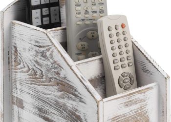 MyGift Remote Control Holder,TV Remote Holder,Whitewashed Wood Remote Caddy for Table,Remote