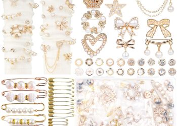 DoDoBeads 60 Pcs Junk Socks Charms Kit, Gold Brooches and Pins for Women, Pearl and Rhinestone Sock