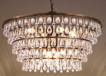 Wellmet Crystal Chandelier Farmhouse 5 Tiers Crystal Light Fixtures Hanging Modern Bronze Ceiling P…