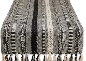 DII Farmhouse Braided Stripe Table Runner Collection, 15×72 (15×77, Fringe Included), Black