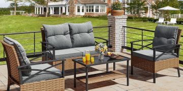 YITAHOME 4-Piece Patio Furniture Wicker Outdoor Bistro Set, All-Weather Rattan Conversation Lovesea…