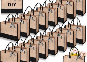Paterr 18 Pcs Burlap Tote Bag 17 x 12.6 x 6.7 Inch Jute Tote Bag with Handles Large Initial Canvas