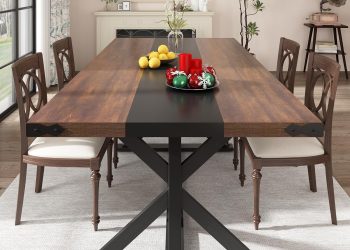71 Inch Dining Table for 6 People, Rectangular Kitchen Farmhouse Table W/Thickness Waterproof Wood