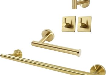 TocTen 5 PCS Bathroom Hardware Set SUS304 Stainless Steel-Towel Rack Set Include Lengthen Hand