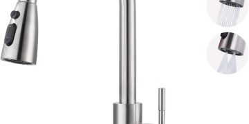 WOWOW Kitchen Faucet with Soap Dispenser: 304 Stainless Steel Kitchen Sink Faucet with Pull Down