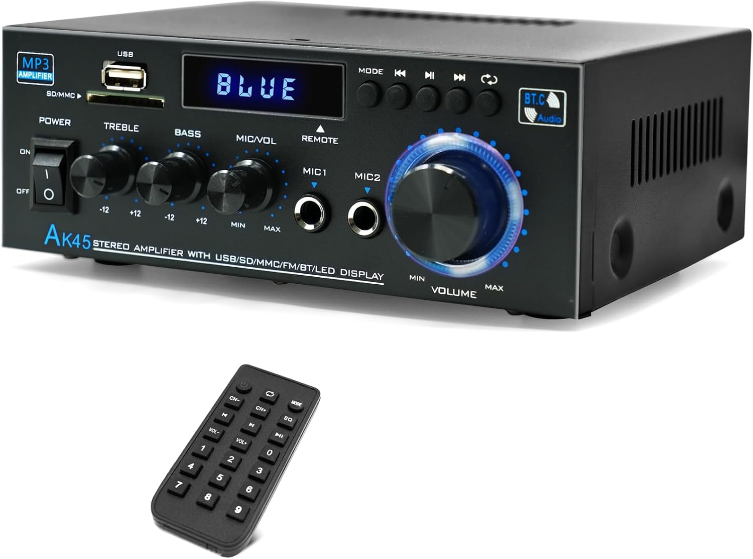 AK45 Stereo Home Audio Amplifier, 5.0 Mini Bluetooth Receiver, 300W *2 Blutooth HiFi