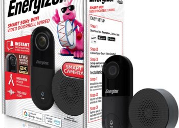 Energizer Smart 2K Doorbell & Chime, Wired Video Doorbell Security Camera, 2-Way Audio,