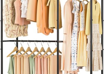 Portable Closets for Hanging Clothes, Freestanding Clothing Rack with 3 Hang Rods & 5 Shelves,