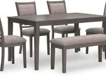 Signature Design by Ashley Wrenning Modern Diamond Patterned Dining Table with 4 Upholstered Chairs