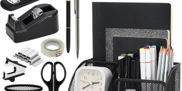 SYMDROMIA 13-in-1 Office Desk Organizer Set with Stapler and Tape Dispenser, Pen Holder, Scissors,