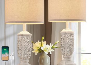 Table Lamps Set of 2 for Living Room, Farmhouse Bedside Lamp with USB C+A for Bedroom, 28.5″ Tall