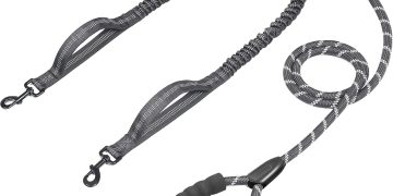 Double Dog Leash with Two Extra Traffic Handles, 360 Swivel No Tangle Dual Dog Walking Leash,