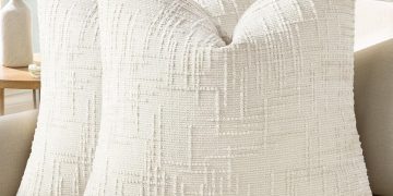 decorUhome Cream White Chenille Throw Pillow Covers 18×18 Set of 2 Thick Textured Slubby Couch